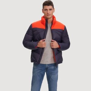 Noize Vincent Navy and Bright Orange Colorblock Puffer Jacket